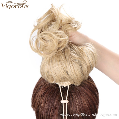 Vigorous Synthetic Body Wave Drawstring Ponytail Hair Extension Hight Puff Hair Bun Chignon Hair Piece